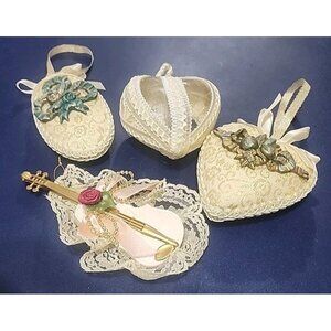 Lot of 4 Victorian VTG ORNAMENTS SHABBY CHIC French Country Cottage Core Christm